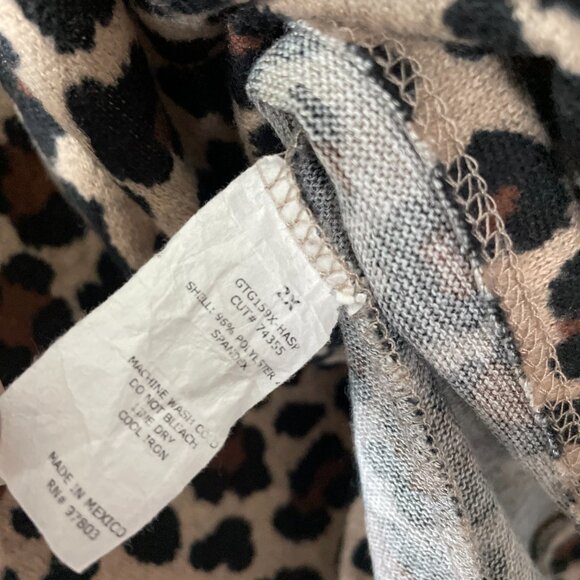 Green Envelope Womens Tan Brown Leopard Print Y2K Thin Knit Sweater Size 2X - Picture 4 of 7